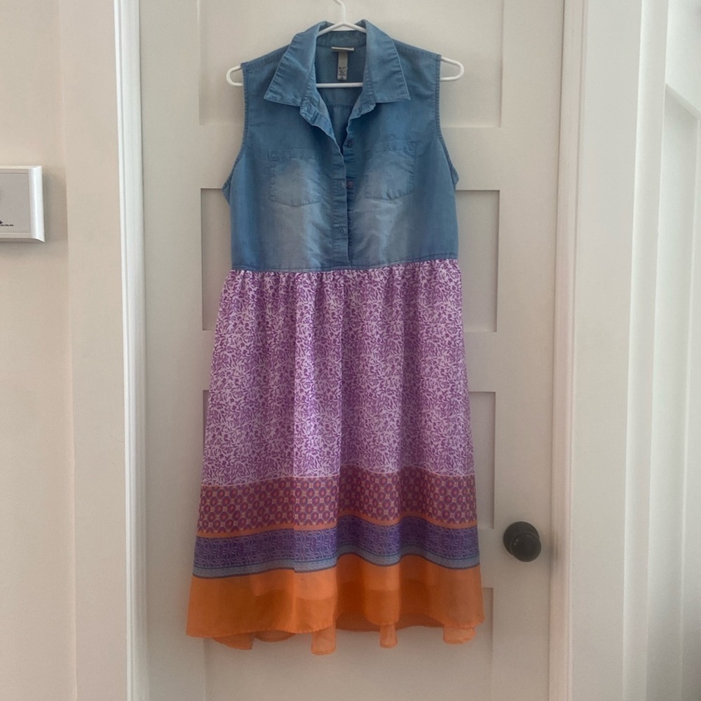 Denim and Floral Hi-Low Dress​​​​